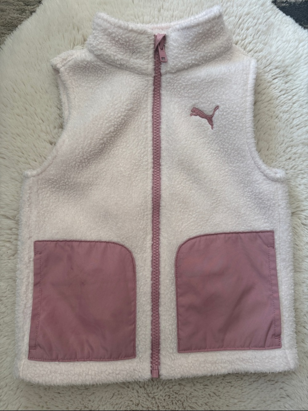 Puma 4T White Sherpa Vest with Pink Accents